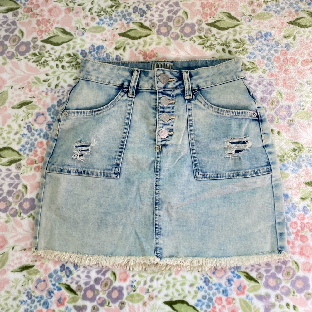 Girls Summer Acid Wash Jean Skirt